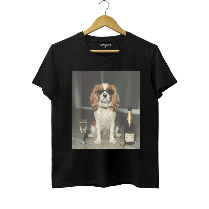 Funny Cavalier King Charles Drinking Champagne Tee