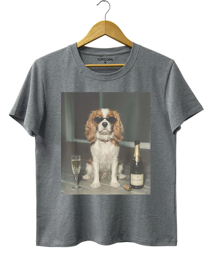 Funny Cavalier King Charles Drinking Champagne Tee