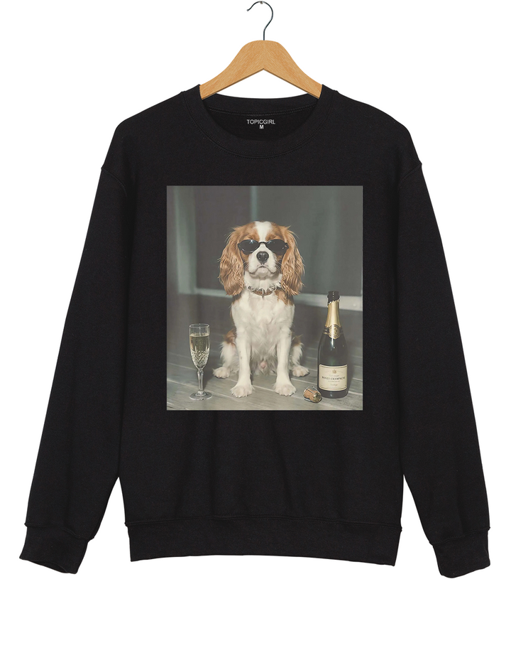 Funny Cavalier King Charles Drinking Champagne Sweatshirt