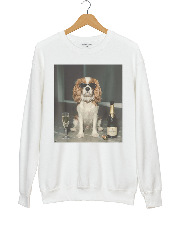 Funny Cavalier King Charles Drinking Champagne Sweatshirt