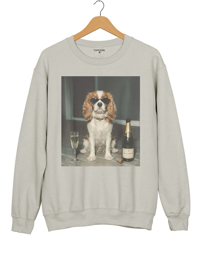 Funny Cavalier King Charles Drinking Champagne Sweatshirt