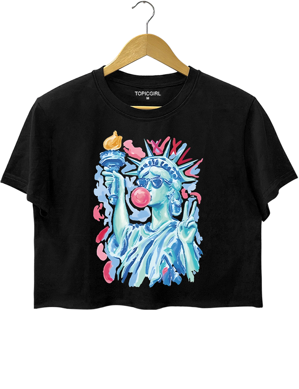 Preppy Statue Of Liberty Blowing Bubble Gum Crop Top