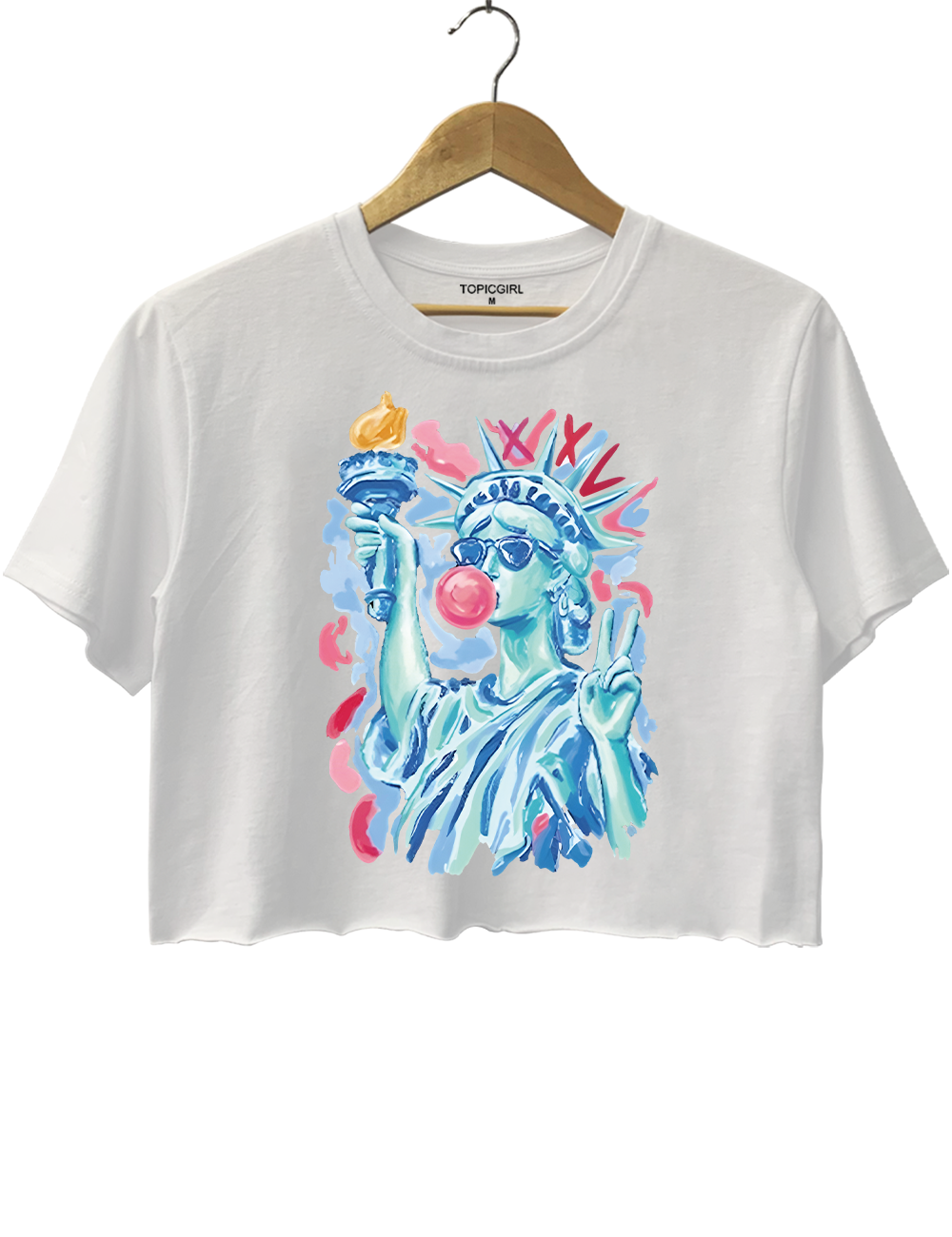 Preppy Statue Of Liberty Blowing Bubble Gum Crop Top