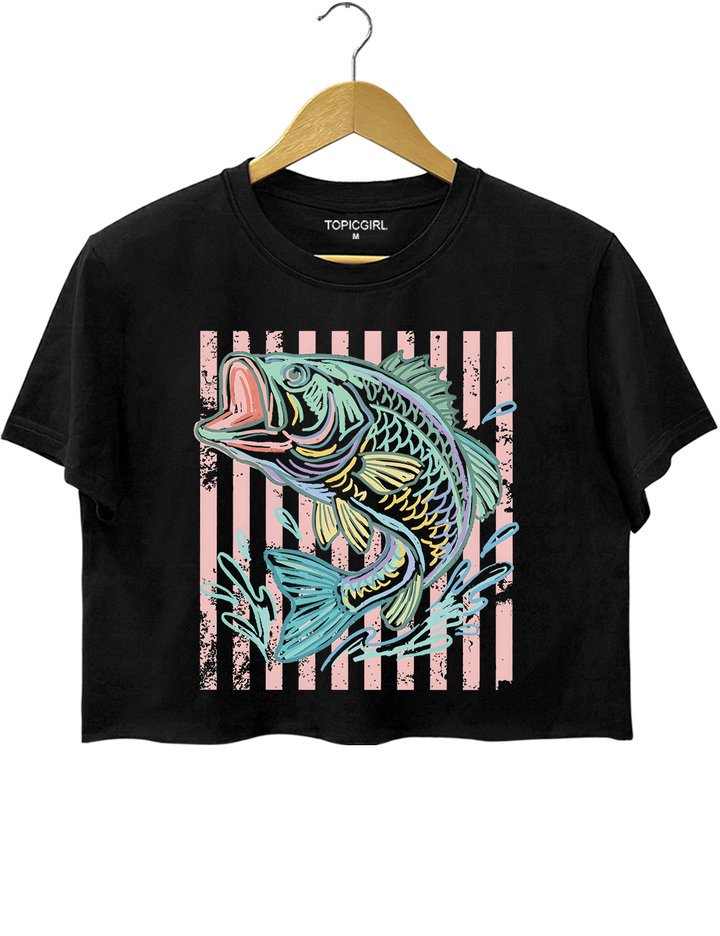 Retro Bass Fish Trendy Beach Crop Top
