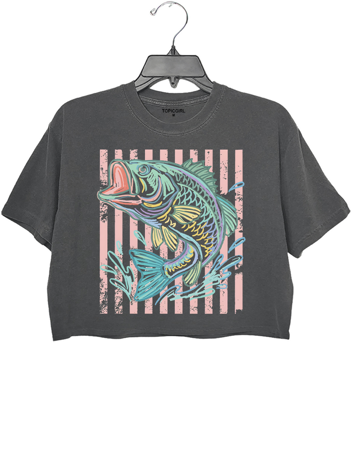 Retro Bass Fish Trendy Beach Crop Top