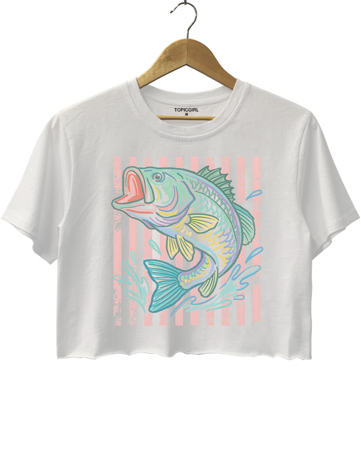 Retro Bass Fish Trendy Beach Crop Top