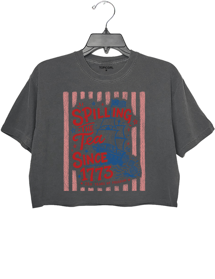 Striped Spilling The Tea Since 1773 Crop Top