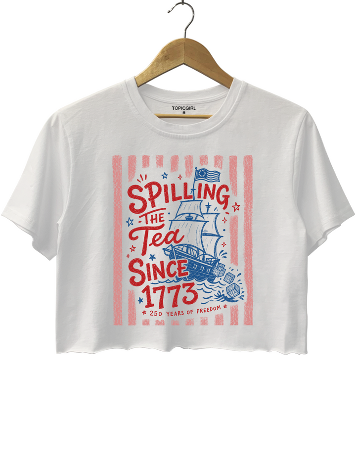 Striped Spilling The Tea Since 1773 Crop Top