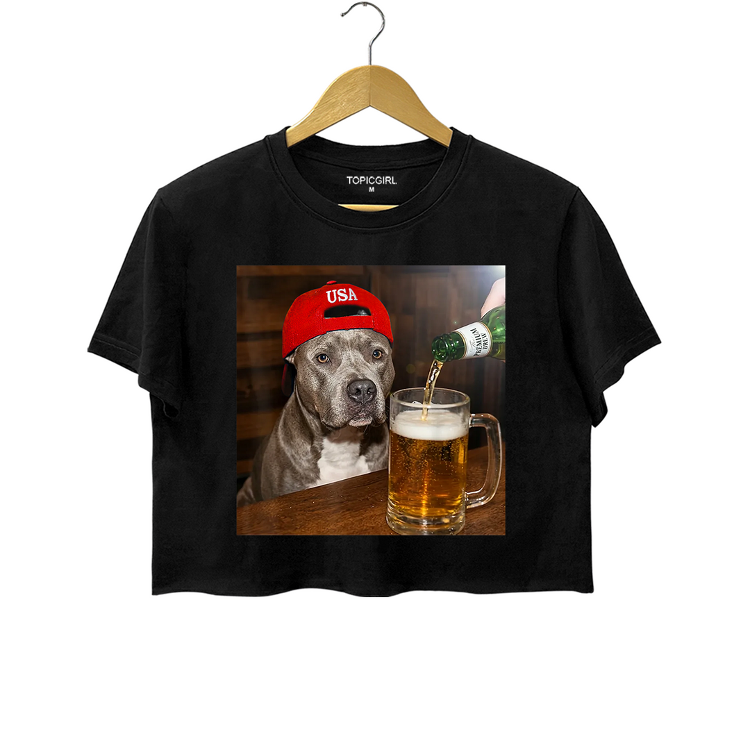 Pit Bull Drinking Beer Funny Dog Crop Top