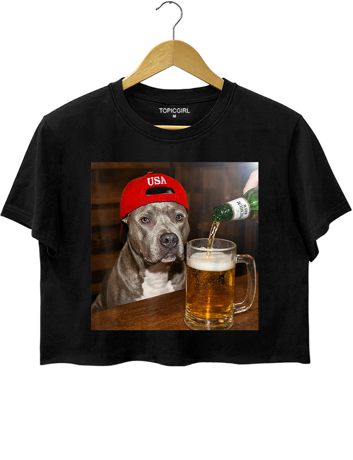 Pit Bull Drinking Beer Funny Dog Crop Top