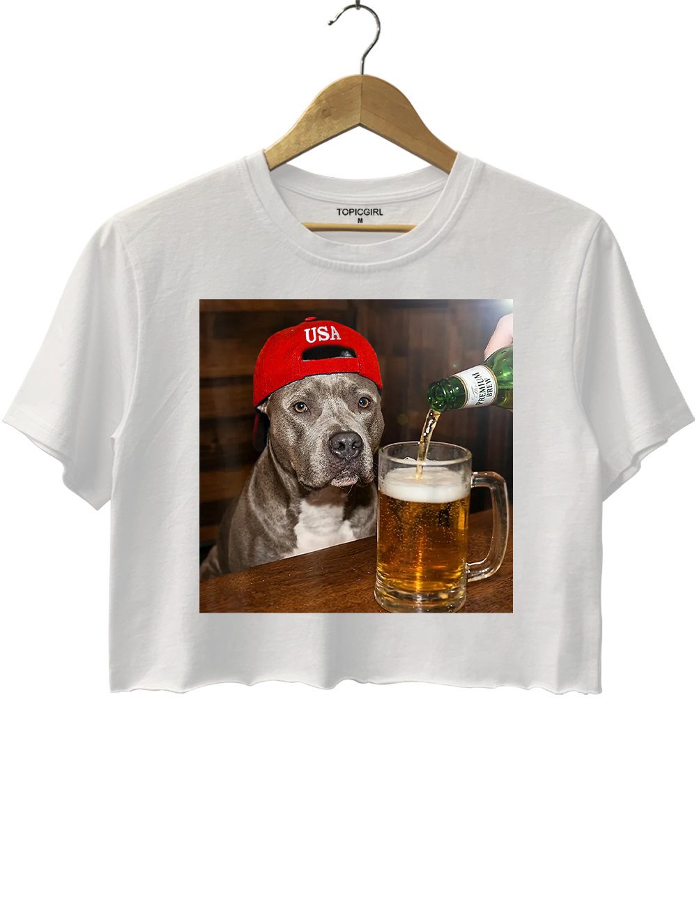 Pit Bull Drinking Beer Funny Dog Crop Top
