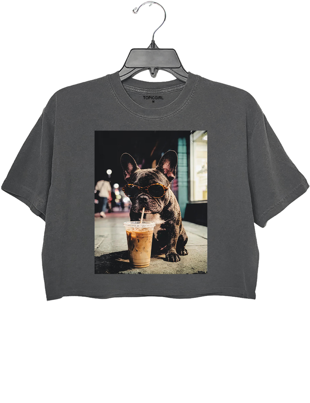 French Bulldog Iced Coffee Crop Top