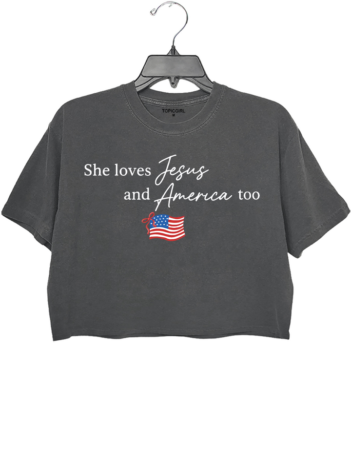 She Loves Jesus And America Too Crop Top