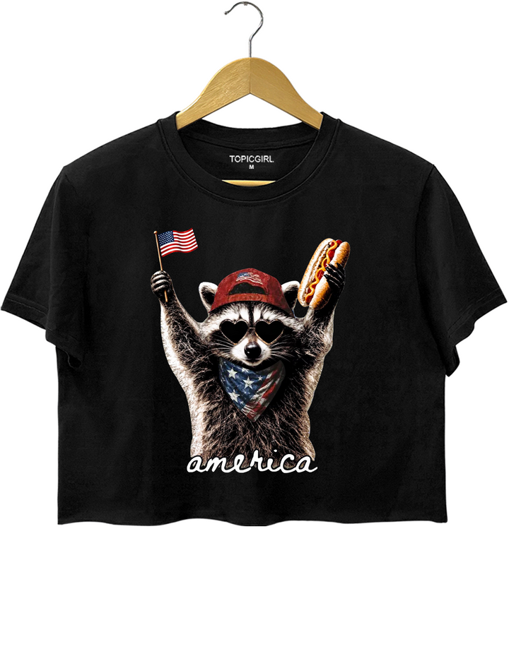 America Raccoon Hot Dog Crop Top