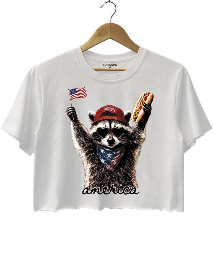 America Raccoon Hot Dog Crop Top
