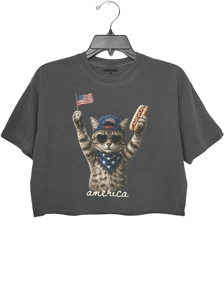 Patriotic Cat Crop Top