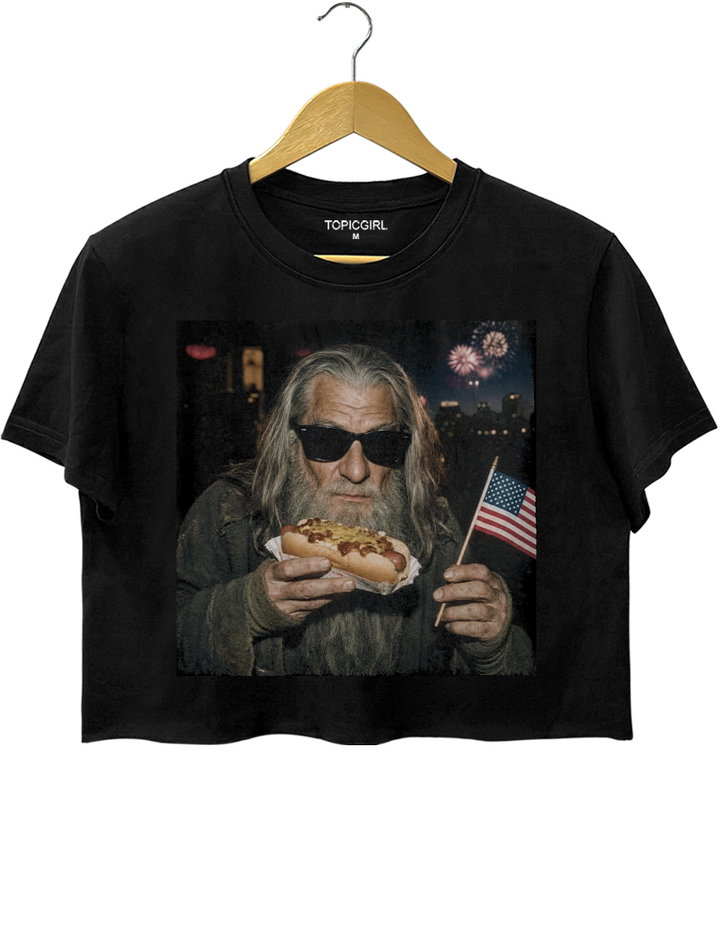 4th of July Gandalf Wizard Hotdog Crop Top