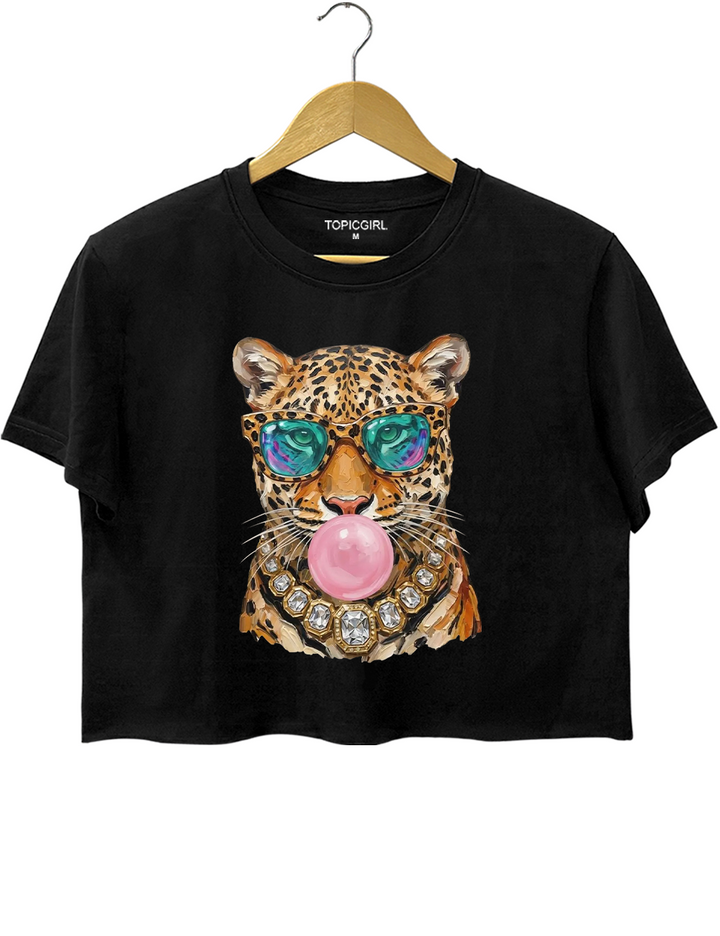 Bubblegum Sunglasses Big Cat Crop Top