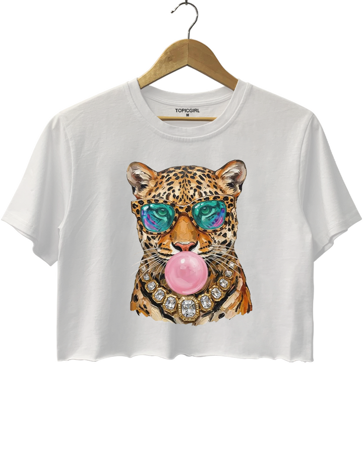 Bubblegum Sunglasses Big Cat Crop Top