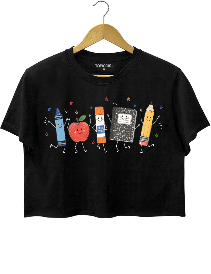 Funny Crayon Apple Pencil Notebook Crop Top