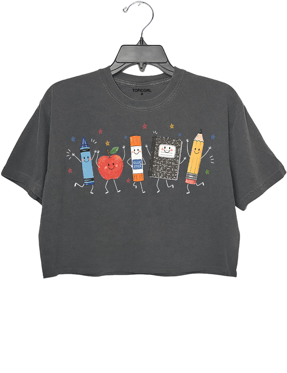 Funny Crayon Apple Pencil Notebook Crop Top