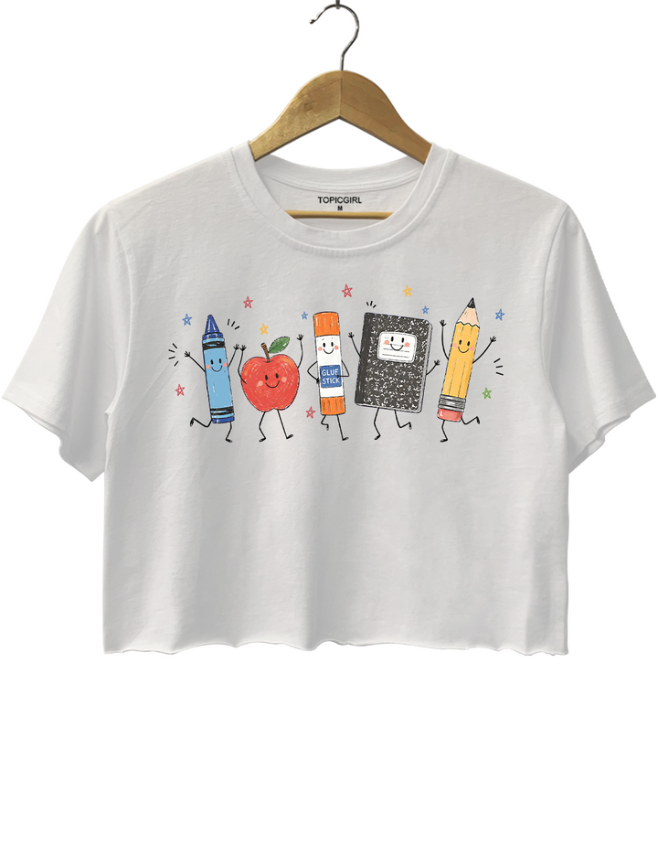 Funny Crayon Apple Pencil Notebook Crop Top