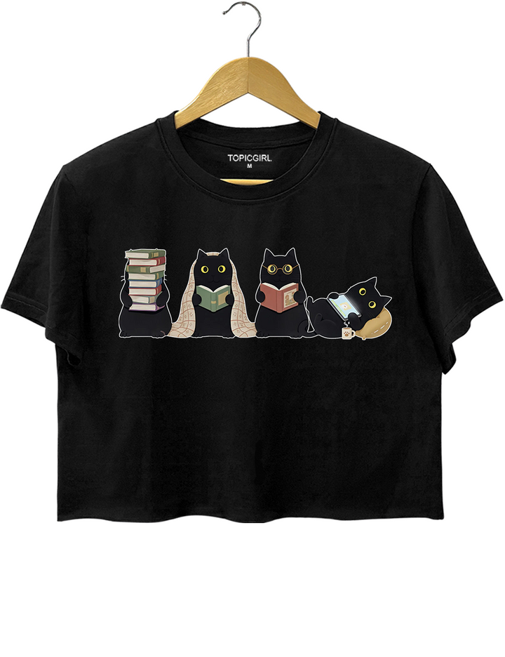 Black Cats Reading Crop Top