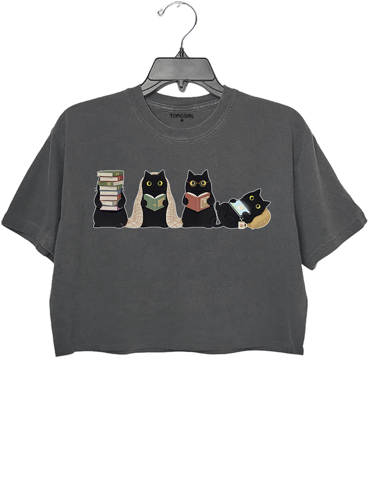 Black Cats Reading Crop Top