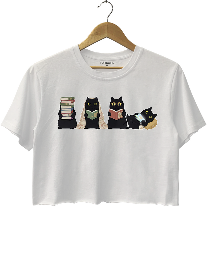 Black Cats Reading Crop Top