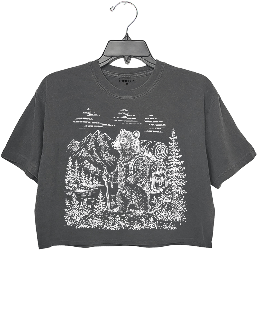Vintage Hiking Bear Woodland Adventure Camping Crop Top