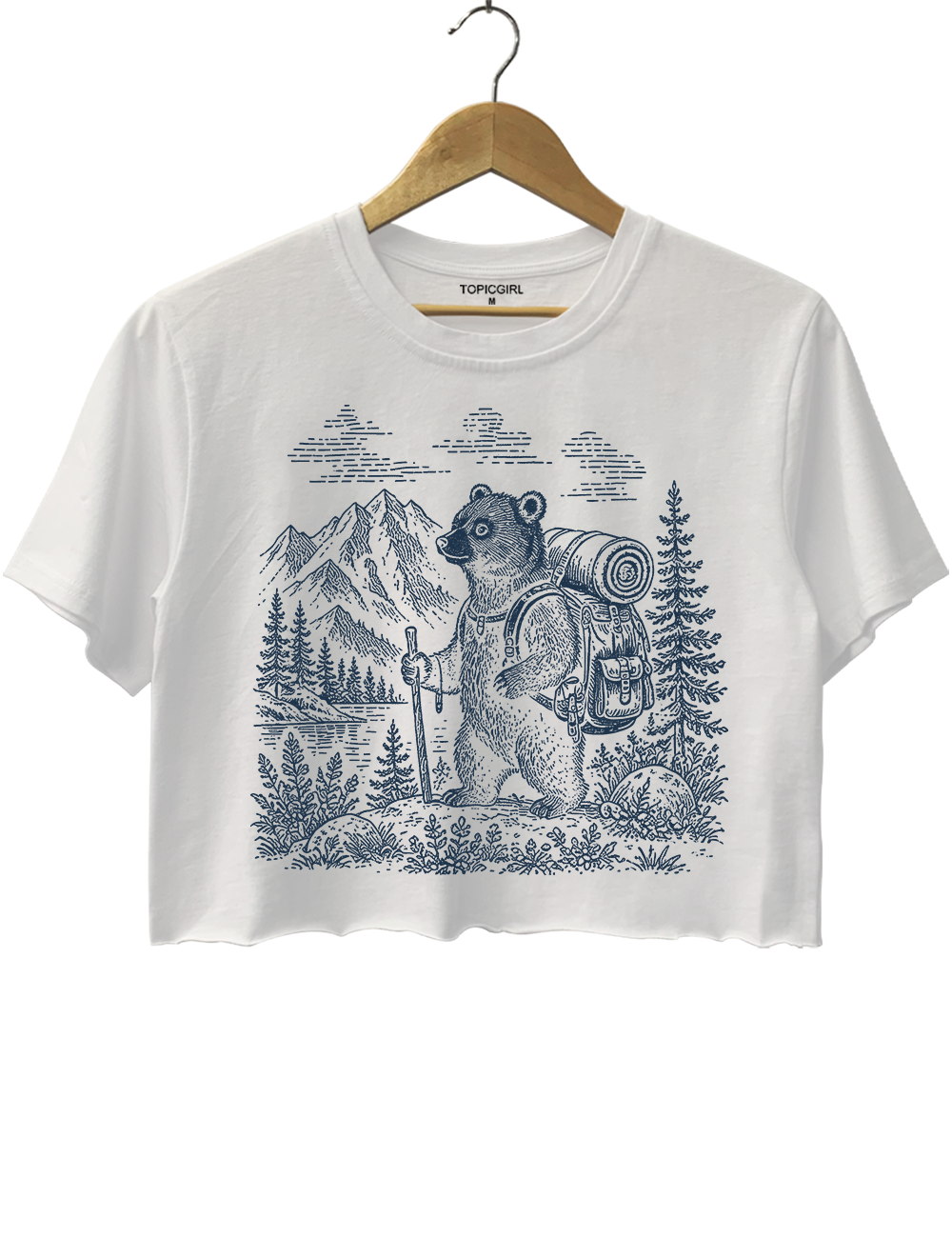 Vintage Hiking Bear Woodland Adventure Camping Crop Top