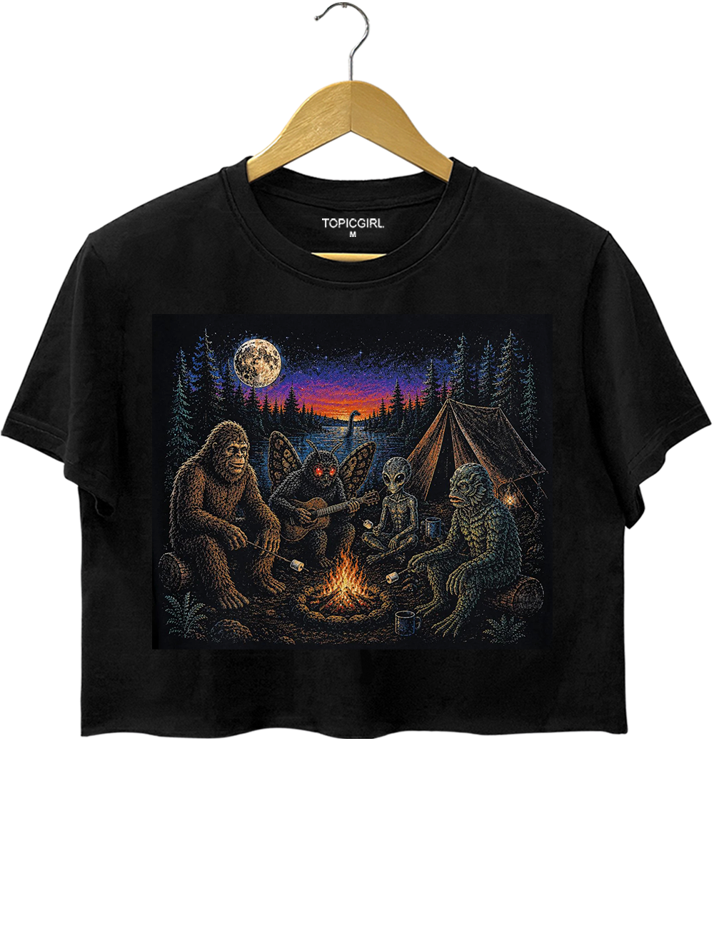 Funny Cryptid Camping Crop Top