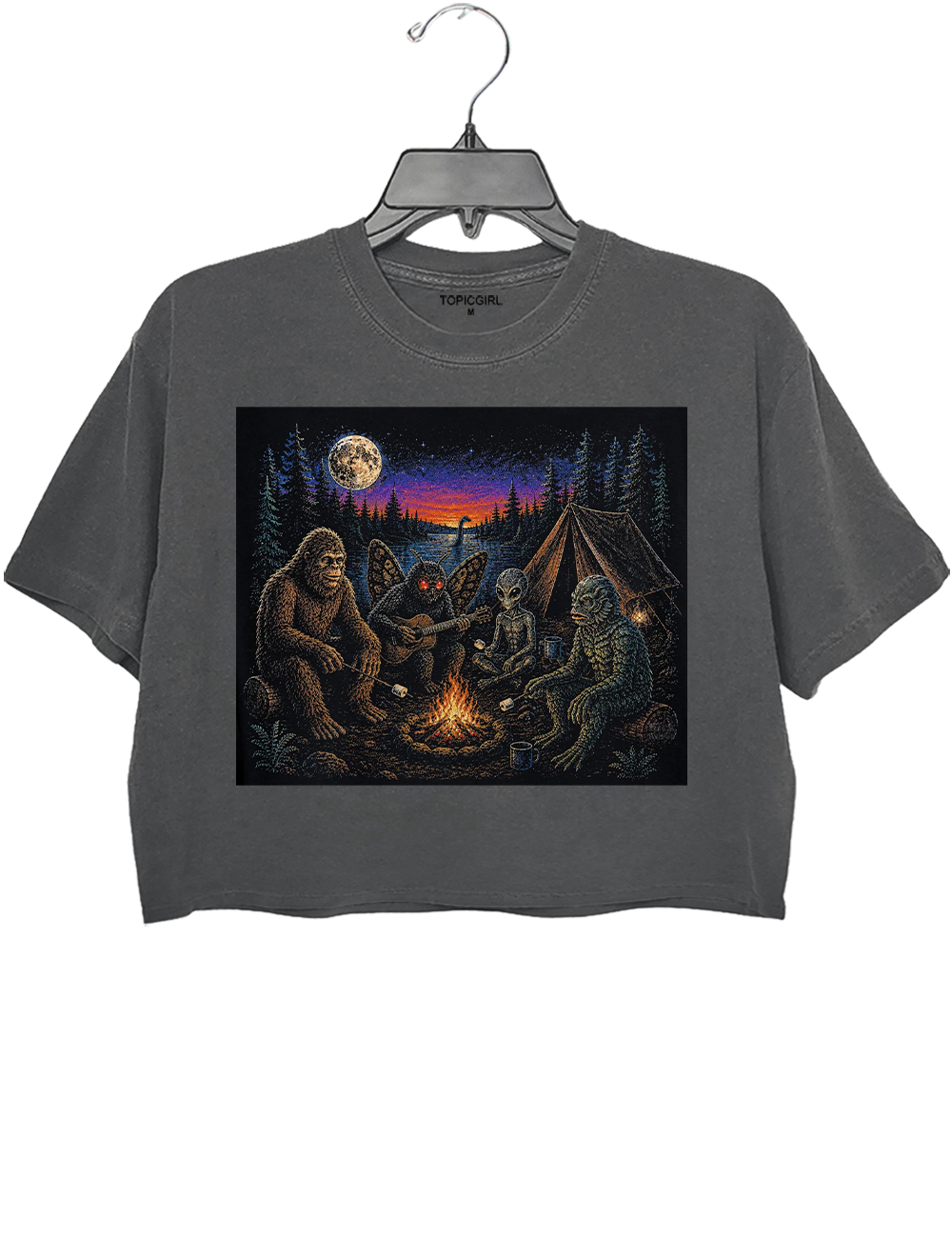 Funny Cryptid Camping Crop Top