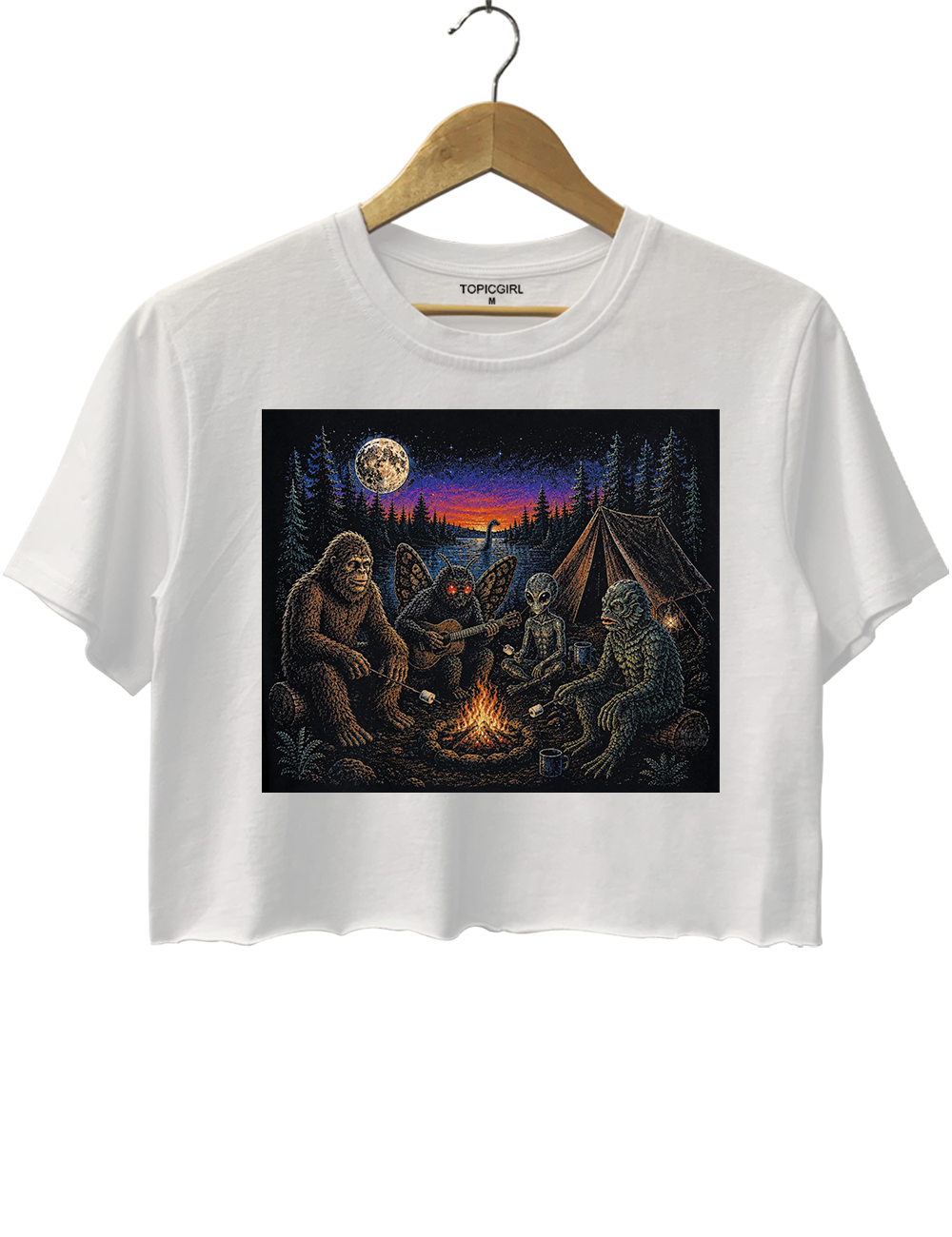 Funny Cryptid Camping Crop Top