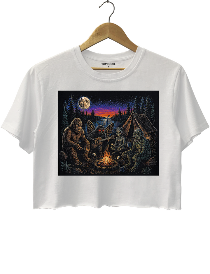 Funny Cryptid Camping Crop Top