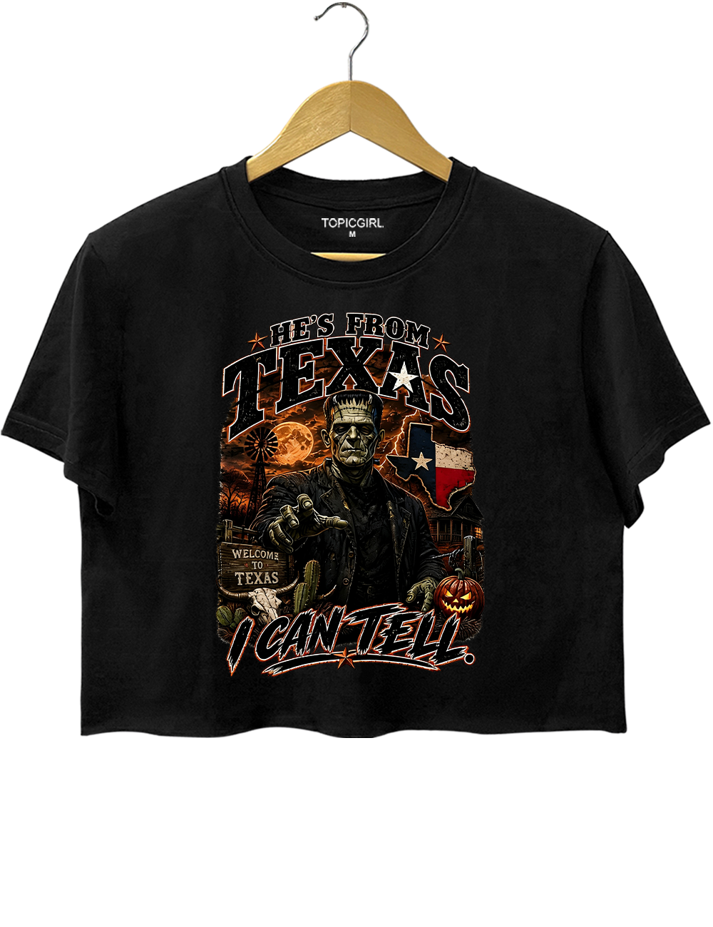 He‘s From Texas I Can Tell Frankenstein Crop Top