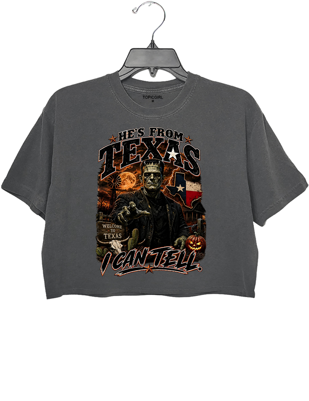 He‘s From Texas I Can Tell Frankenstein Crop Top