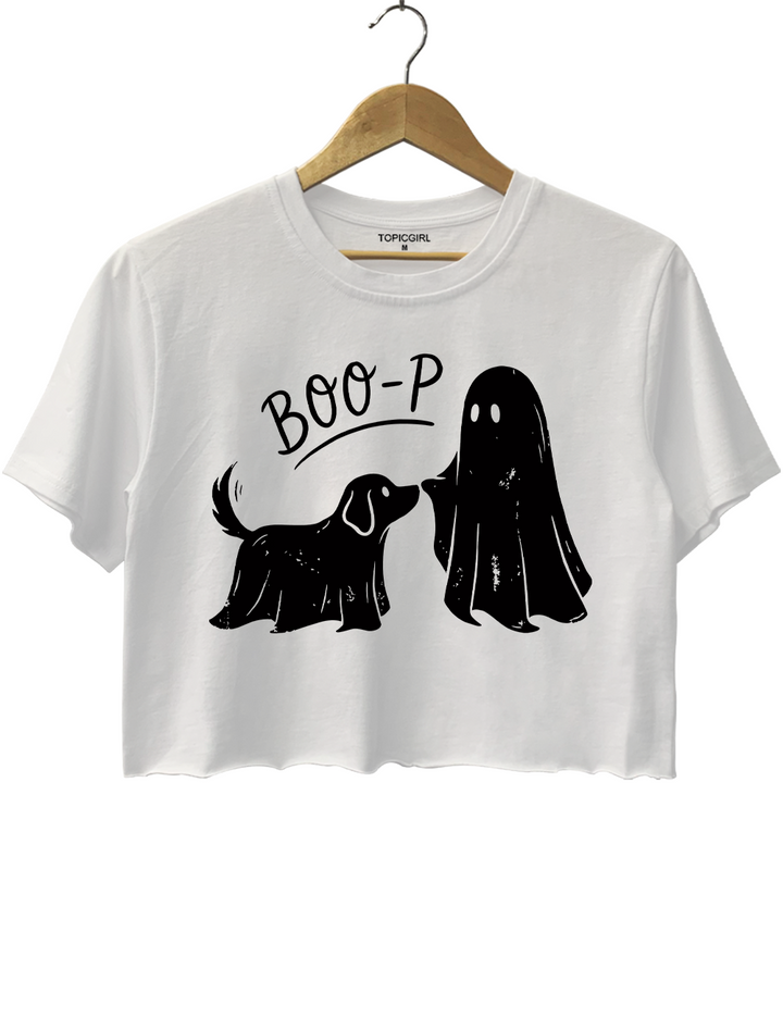 Boo-p Ghost Dog Funny Halloween Crop Top