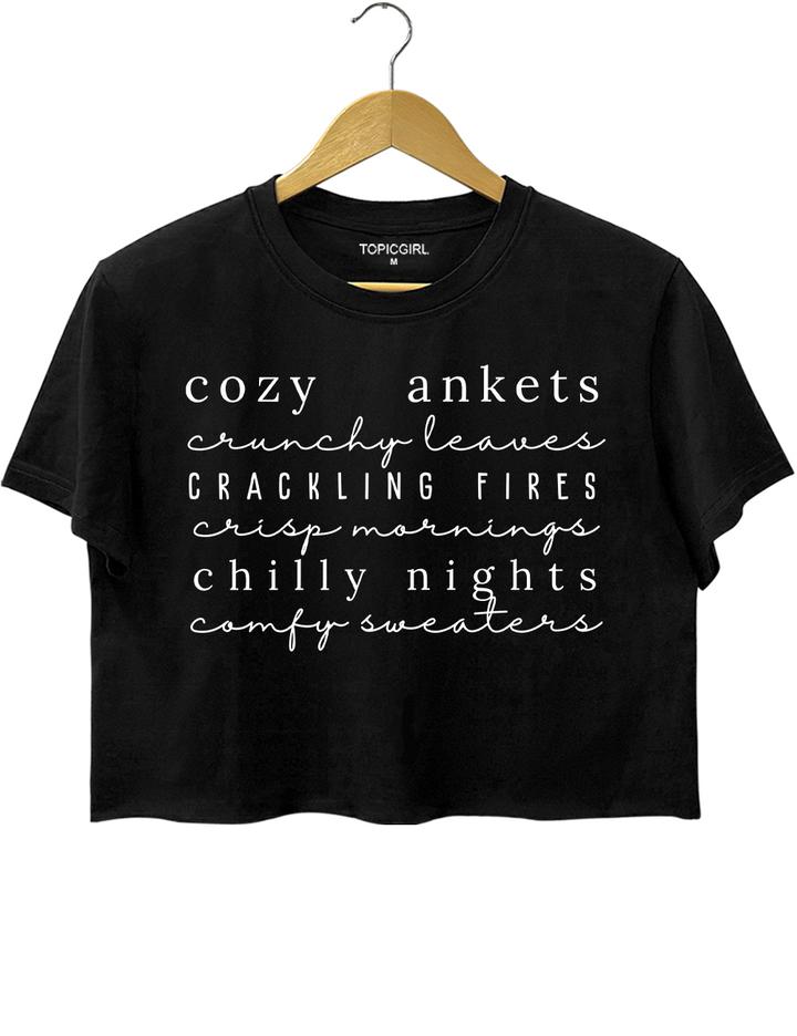 Cozy Blankets Crackling Flres Chilly Nights Crop Top