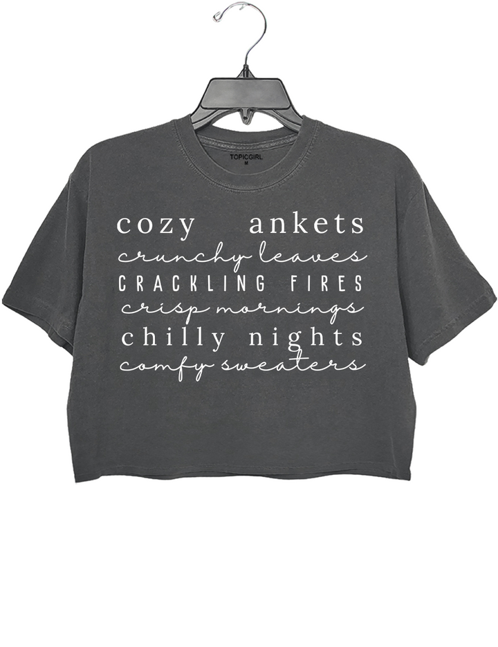 Cozy Blankets Crackling Flres Chilly Nights Crop Top