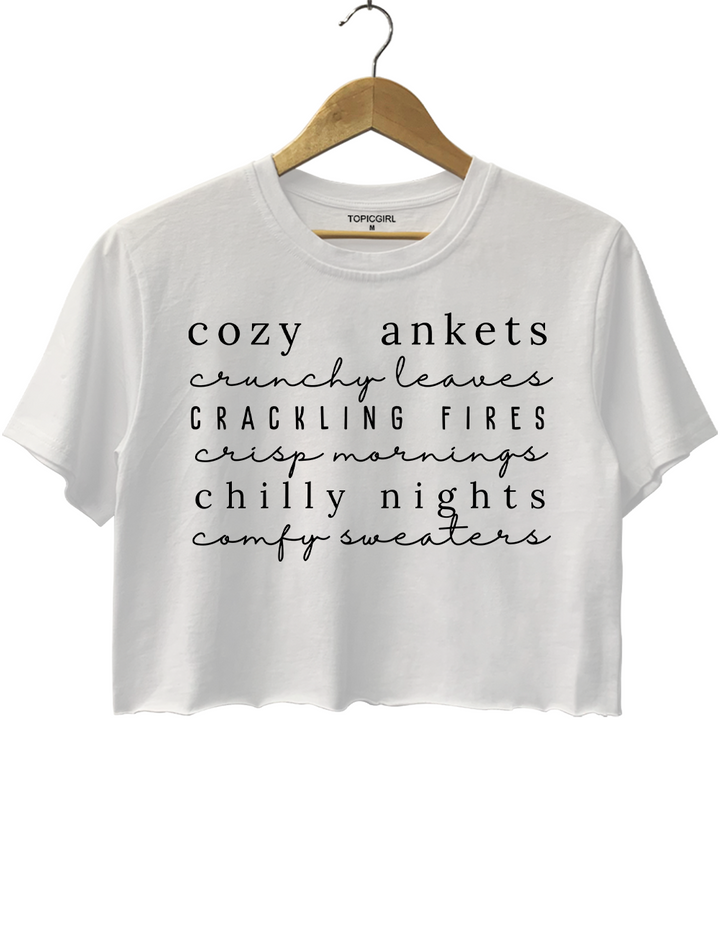 Cozy Blankets Crackling Flres Chilly Nights Crop Top