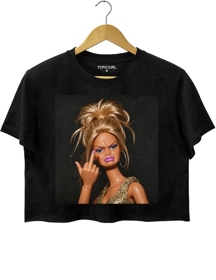 Middle Finger Doll Funny Meme Crop Top