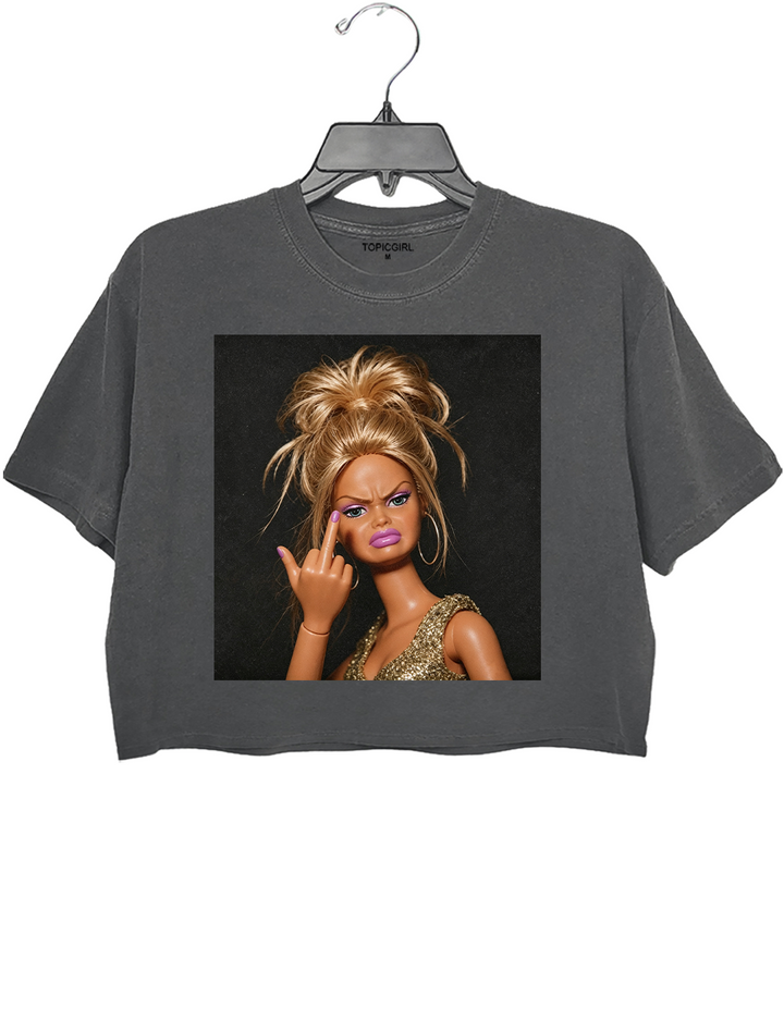 Middle Finger Doll Funny Meme Crop Top