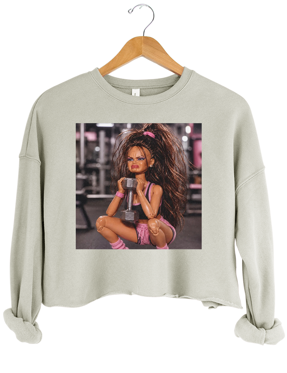 Fitness Doll Face Meme Crop Sweatshirt