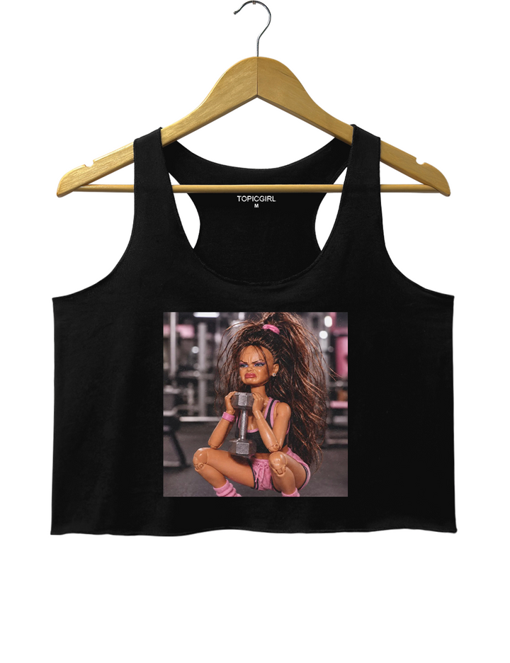 Fitness Doll Face Meme Crop Tank Top