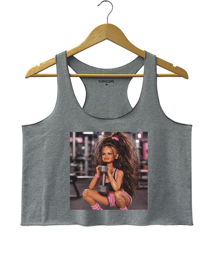 Fitness Doll Face Meme Crop Tank Top