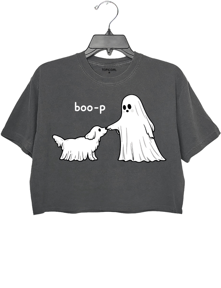 Cute Ghost Dog Boo-P Halloween Crop Top