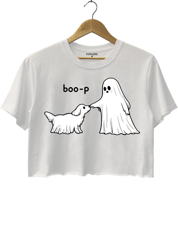 Cute Ghost Dog Boo-P Halloween Crop Top
