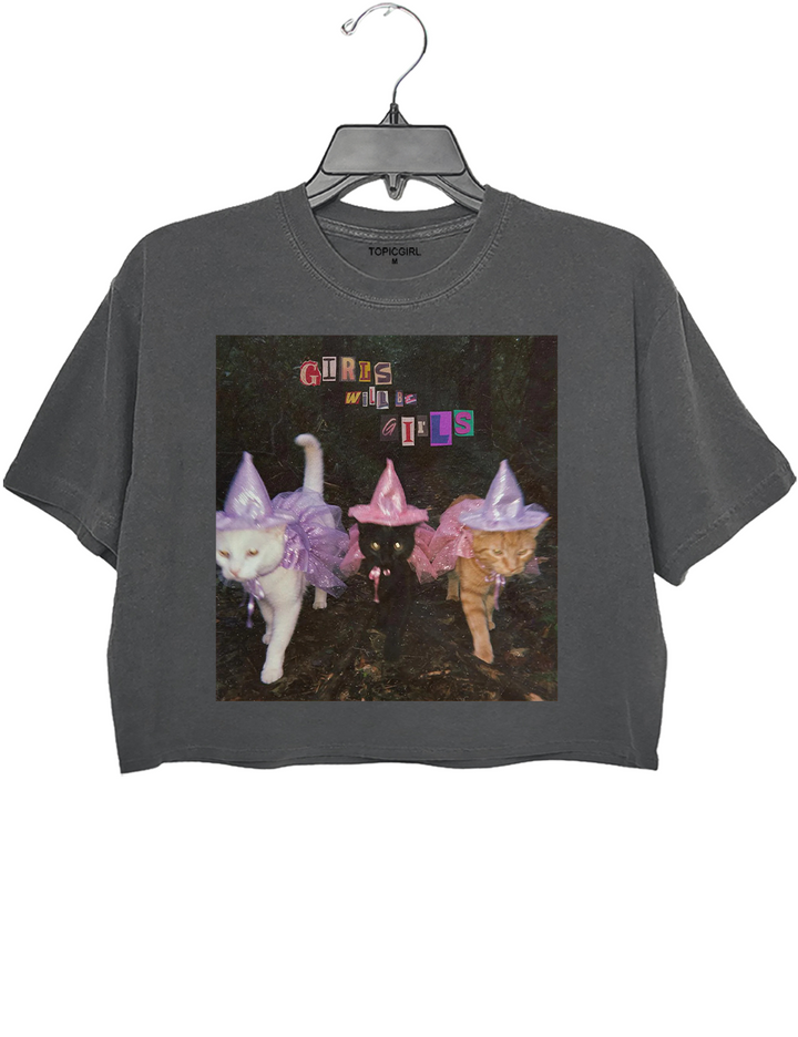 Halloween Witch Cats Crop Top