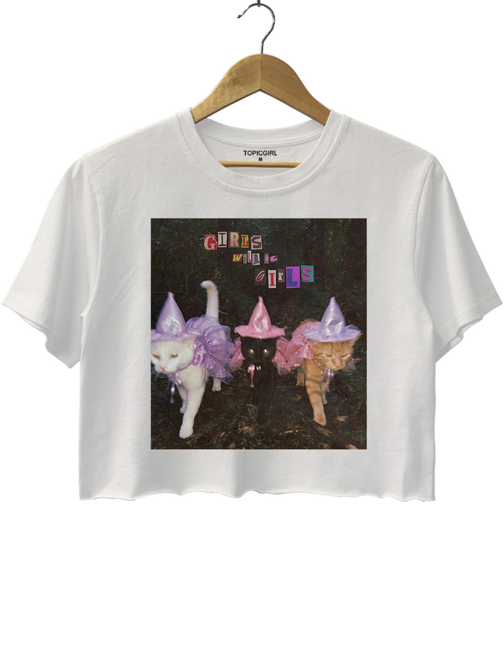 Halloween Witch Cats Crop Top